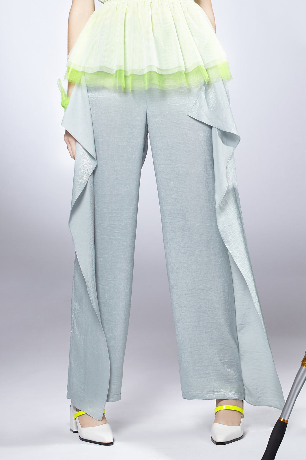 Drapery Ruffle Wide-leg Pants